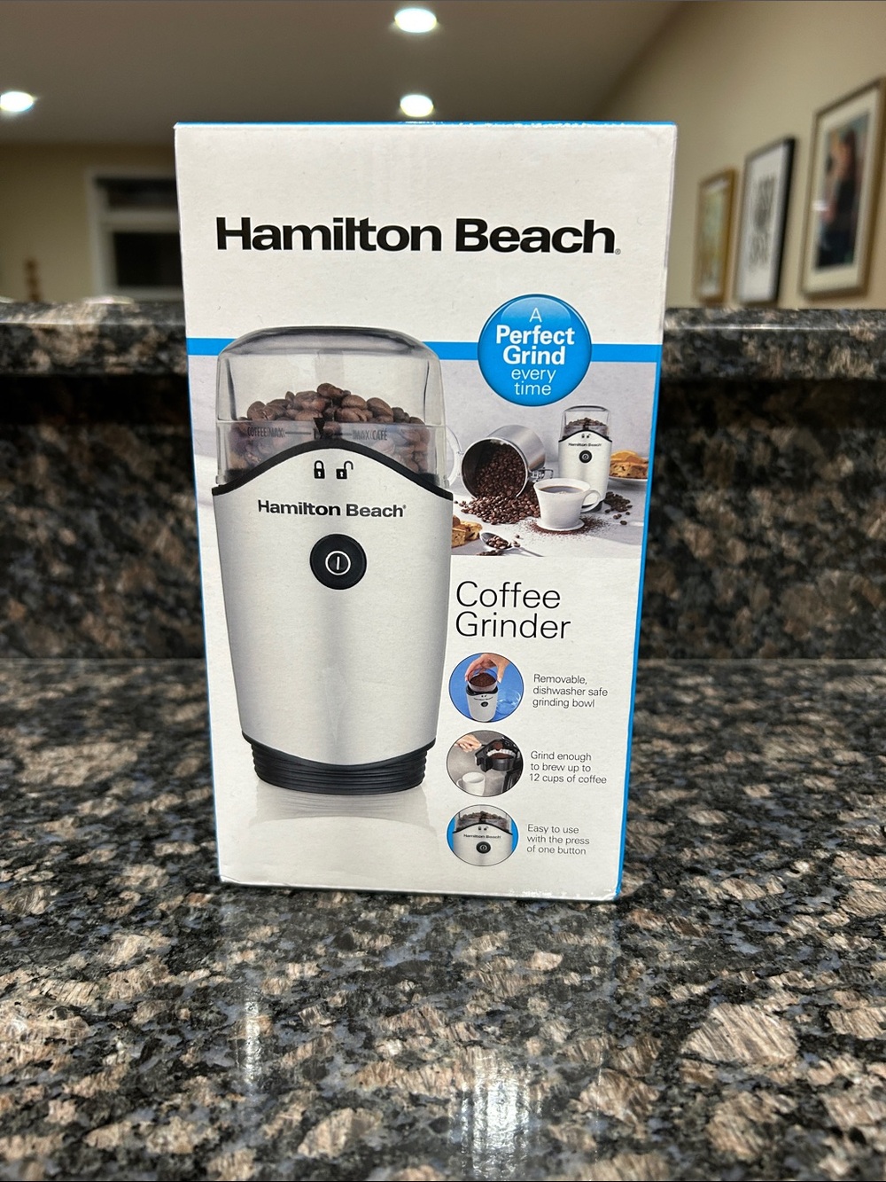 NWT Hamilton Beach Silver and Black Coffee Grinder - One-Touch Electric Grinder
